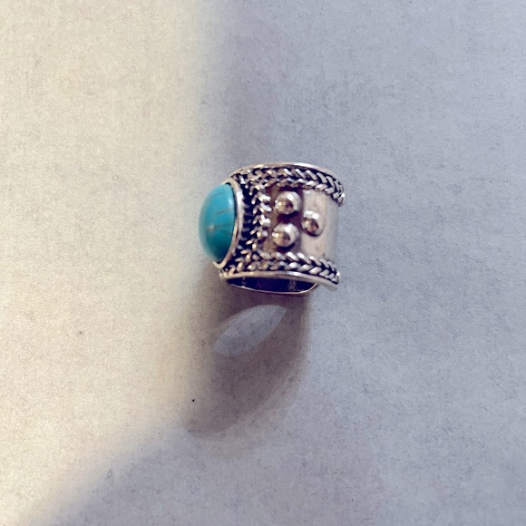 Turquoise Cuff Ring Antique Silver. - Picture 3 of 7